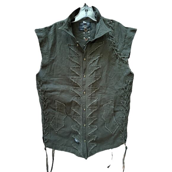 Ratreadz Canvas Festival Rickabilly Vest Men’s Large Green Rockabilly Steam Punk